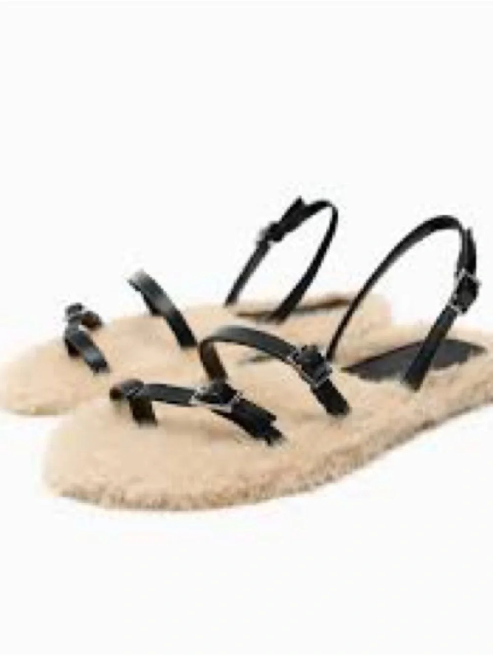 Zara Black Strappy Sandals with Cream Shearling Footbed size 39 - Picture 3 of 8
